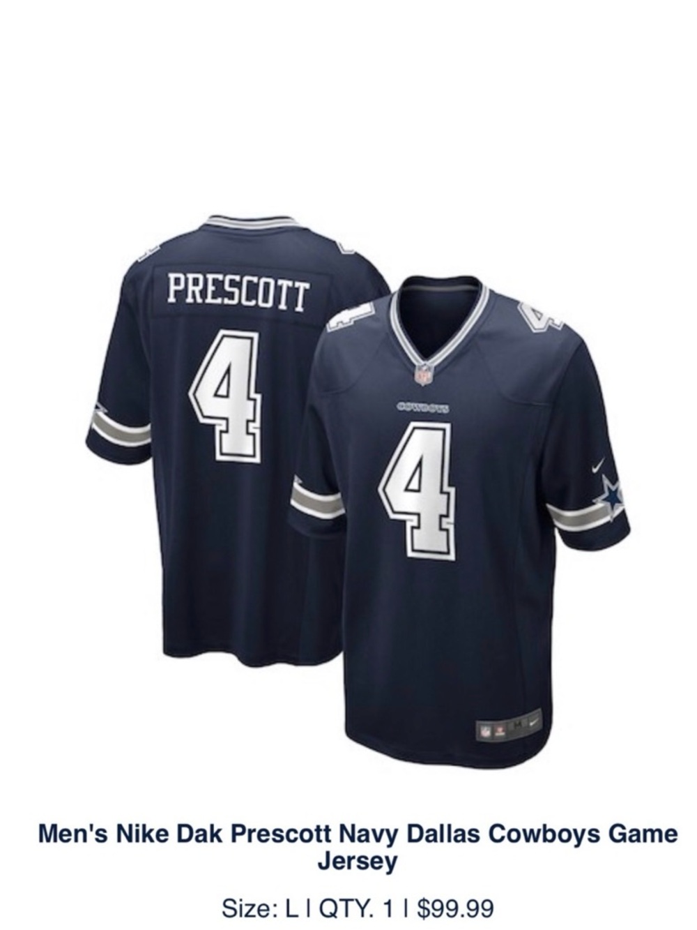 Nike Men’s Navy Dallas Cowboys #4 Football Jersey Dak Prescott